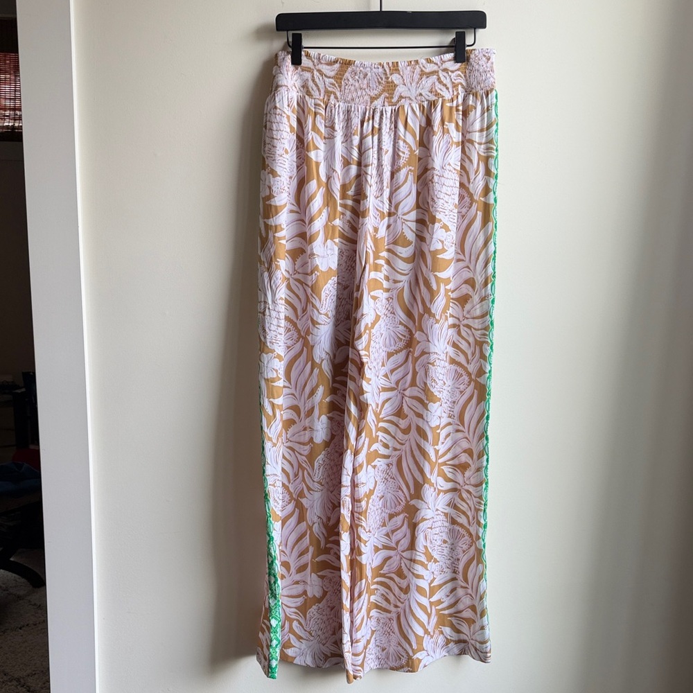 Lilly Pulitzer Lavender and Mustard Floral Wide-Leg Pants and scarf top set - Picture 7 of 7